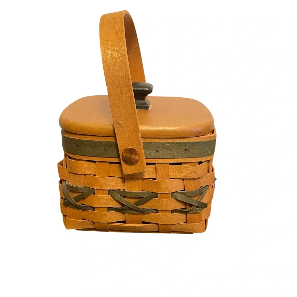 Longaberger 2000 Tree Trimming Little Star Basket with Wood Lid and Liner Green